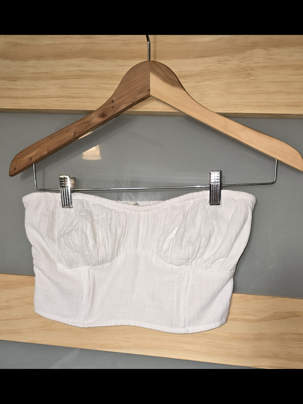 American Eagle Off-White Smocked Strapless Crop Top